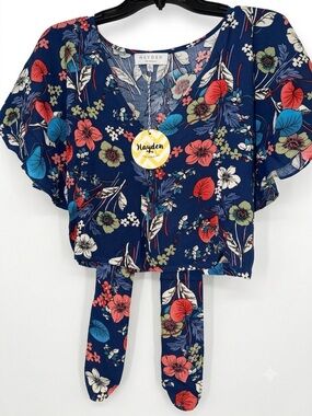 Hayden Los Angeles Floral Tie-Front Crop Top NWT Size S